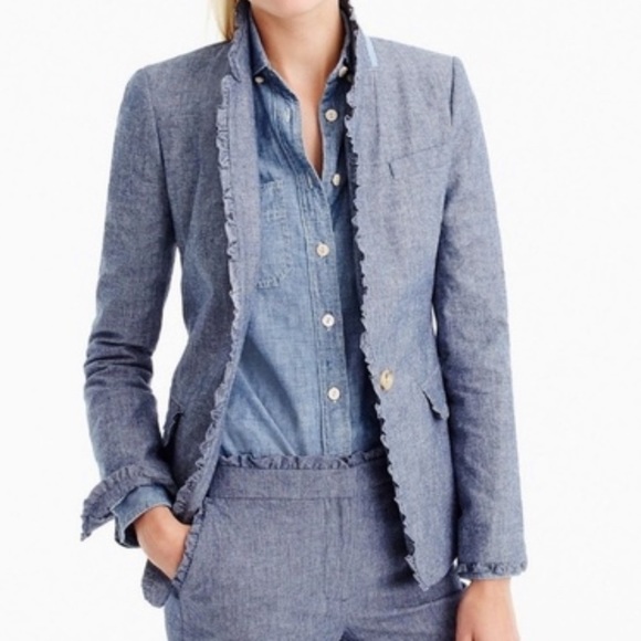 J. Crew Jackets & Blazers - J.Crew Chambray Regent Blazer Ruffle Trim SZ 2